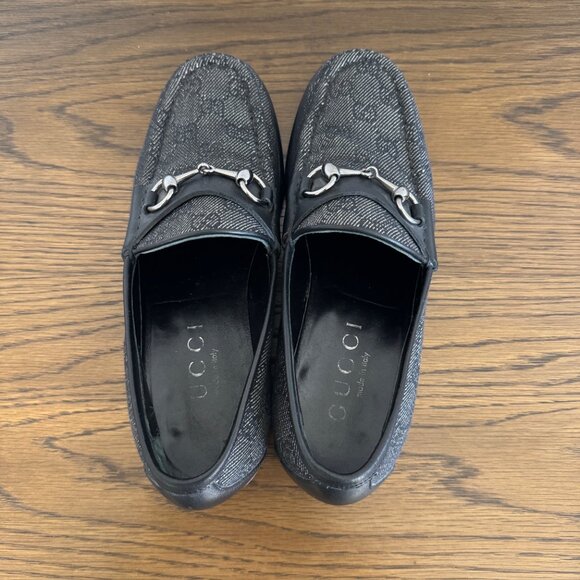 GUCCI GG Denim Vintage Horsebit Loafers Dark Grey 40E - Picture 3 of 7